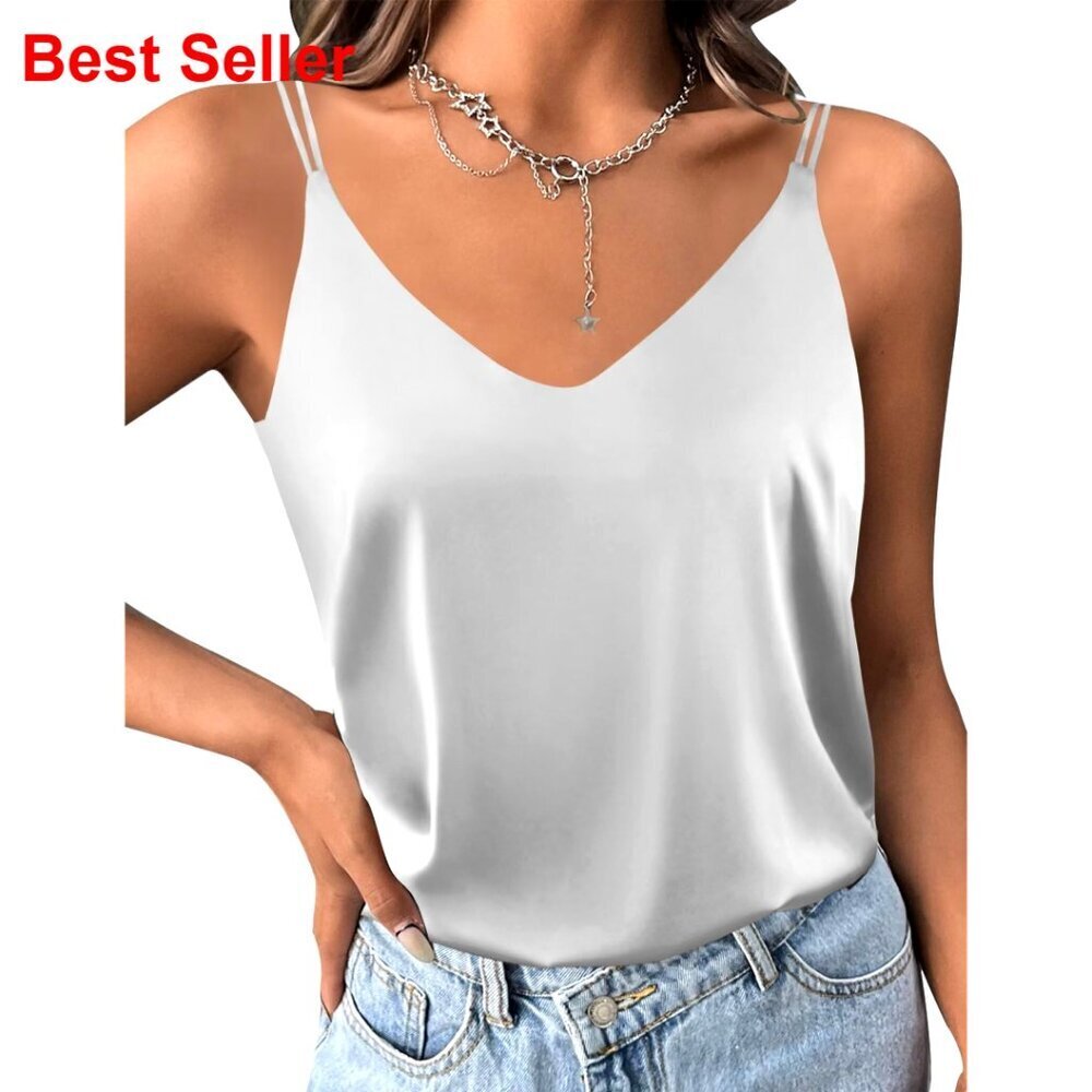 Silk Satin V-Neck Tank Top Camisole Blouse 3XL Sleeveless Summer